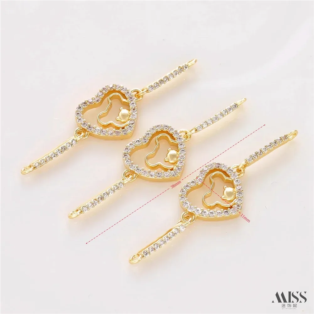 14K حقيبة الذهب مطعمة الزركون رابط قصير URL مزدوج معلقة موصل DIY اليدوية سوار قلادة الأذن مجوهرات اكسسوارات