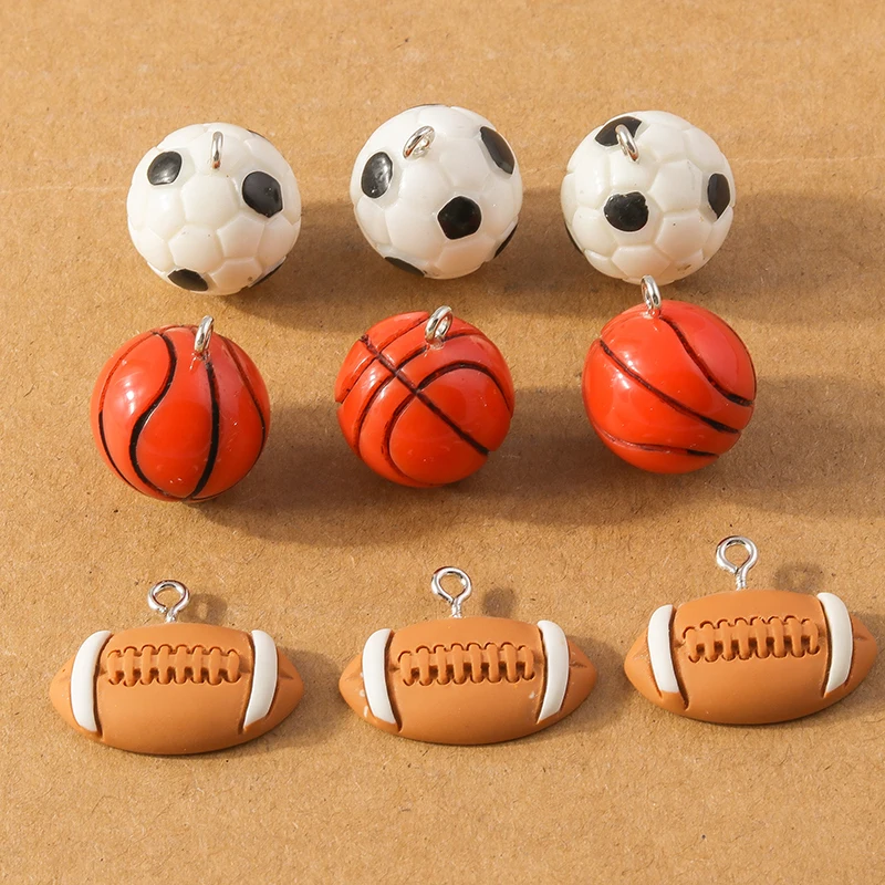 10pcs Resin Mini 3D Football Charms Sports Ball Pendants DIY Earrings Necklace Bracelet Jewelry Making Accessories Supplies