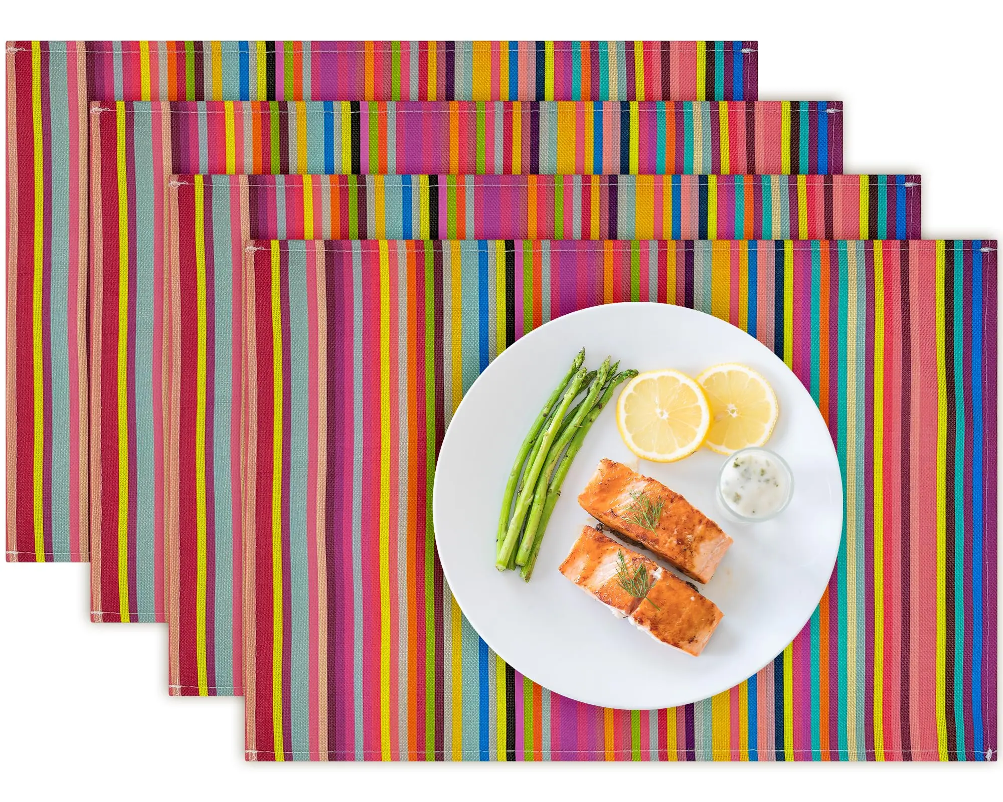 

Mexican Placemats,Linen Woven Rainbow Place Mats for Kitchen Table Indoor/Outdoor,12"x18"Washable Placemat Dining Table Mats