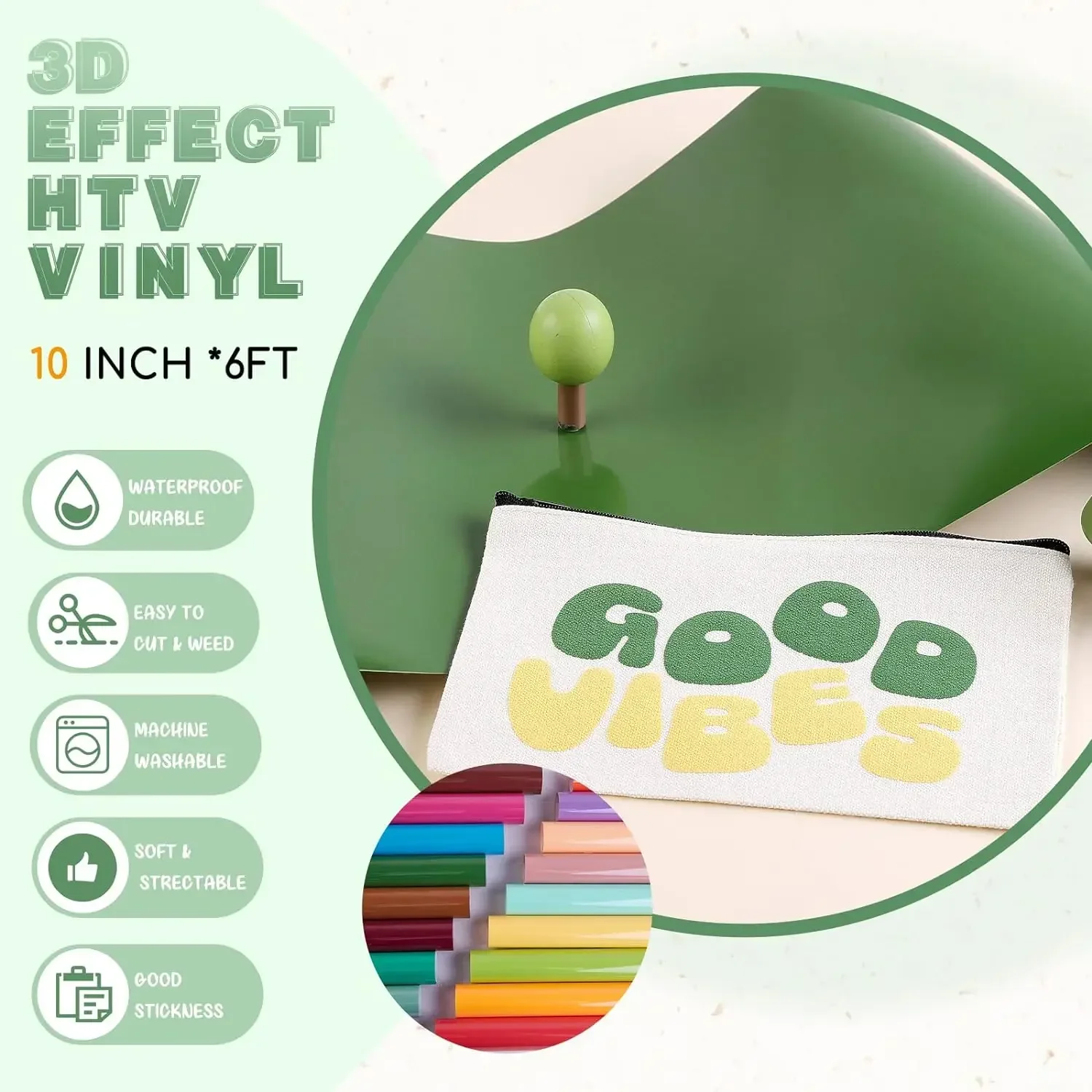 Puff Vinyl Heat Transfer White 3D Puffy Easy Cut/Weed Foaming Adhesive HTV Iron on Vinyl for Heat Press Tshirts Clothing 10\
