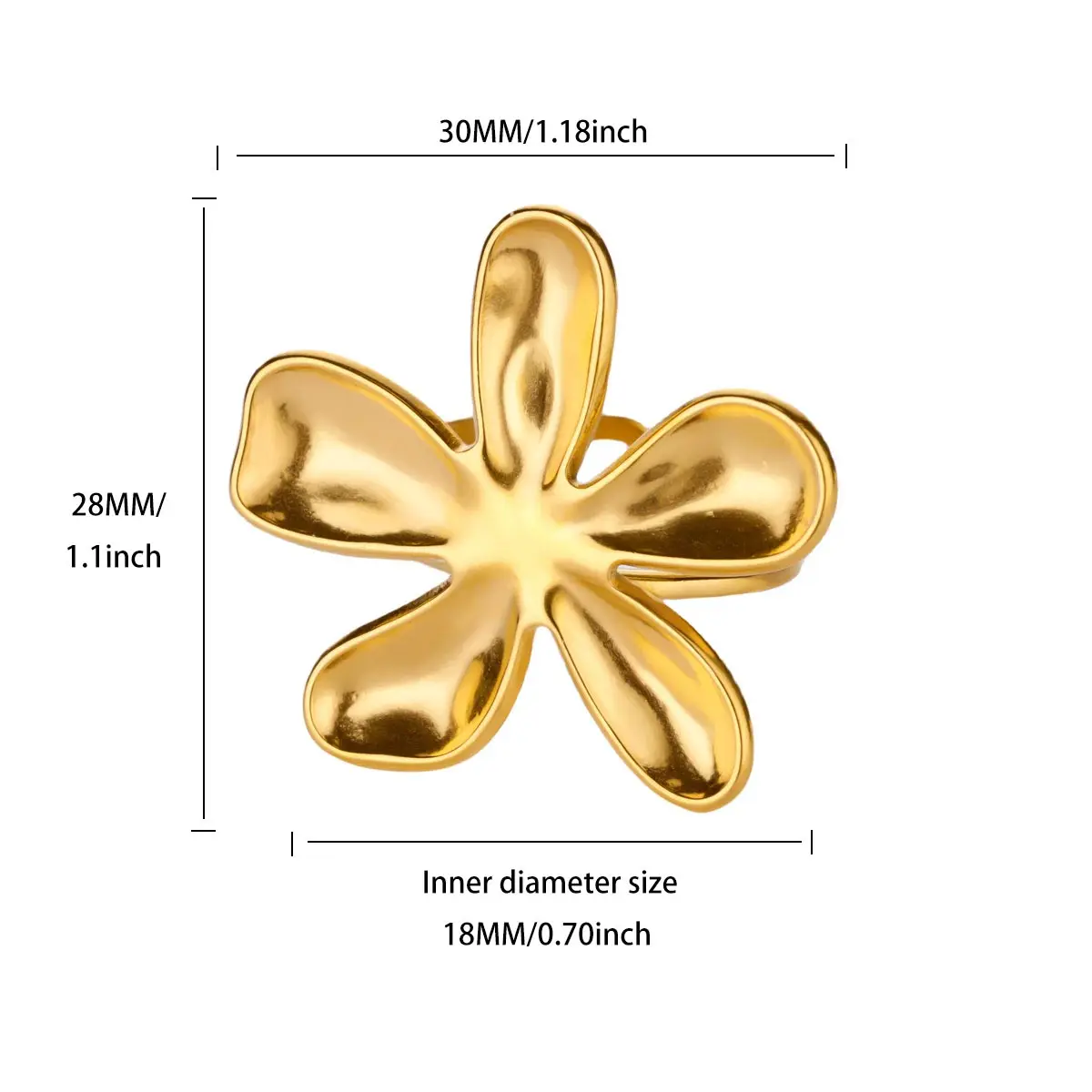 الفولاذ المقاوم للصدأ زهرة خواتم للنساء الفتيات 18K مطلية بالذهب زهرة حلقة مفتوحة 2025 العصرية الجديدة مجوهرات مقاومة للماء هدايا الزفاف