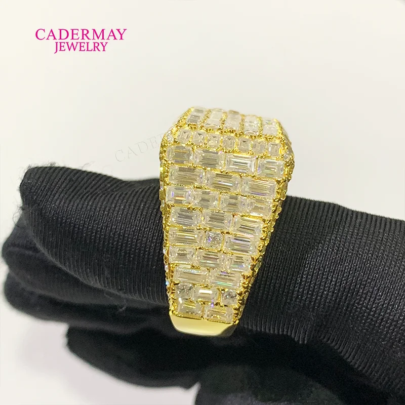 Hiphop Jewelry D VVS Moissanite Square Ring Custom Iced Out Emerald Cut Baguette Cut 925 Sterling Silver Championship Ring Men