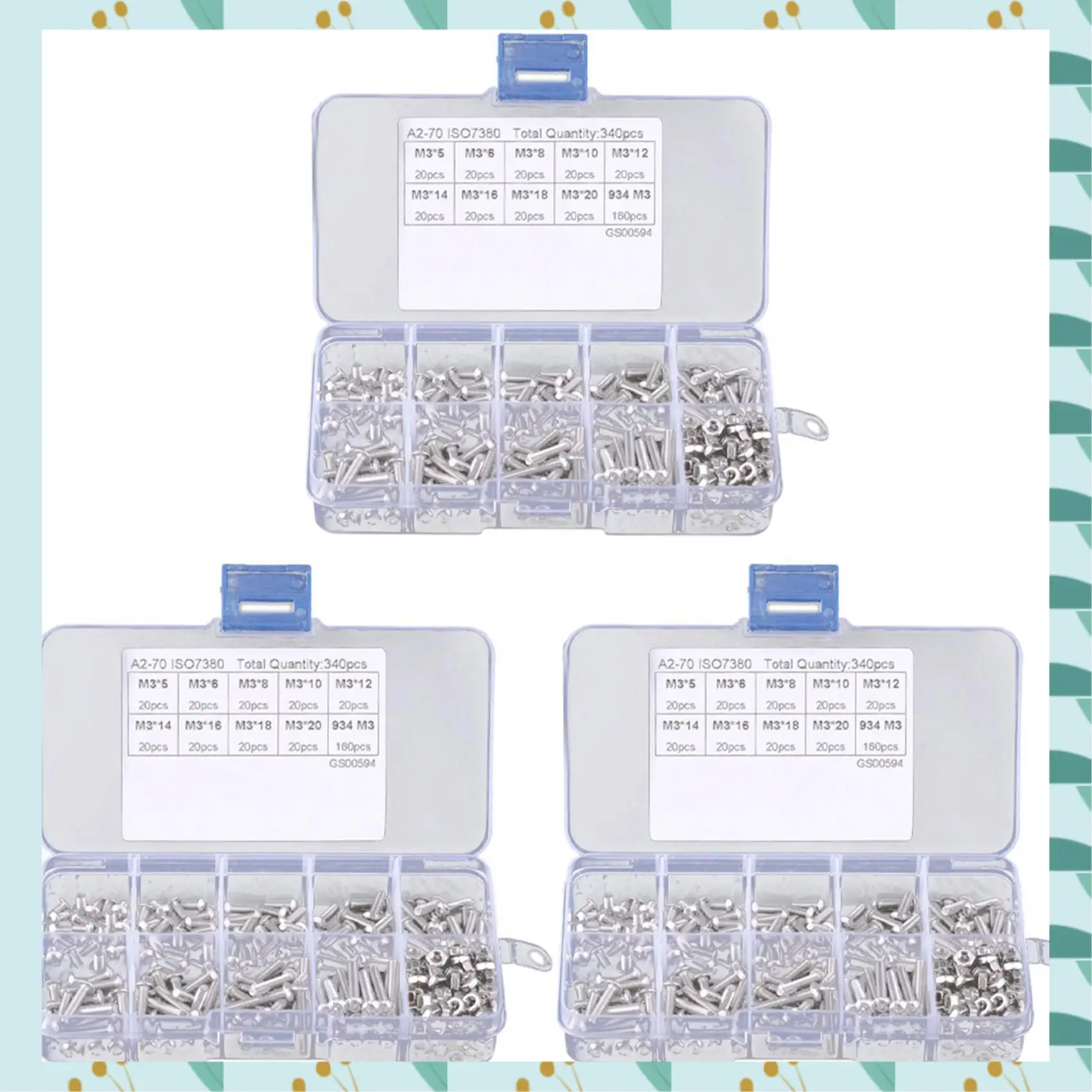 

A71P 1020Pcs M3 Hex Socket Screw Nut Stainless Steel M3 Screws Nuts Assortment Kit Fastener