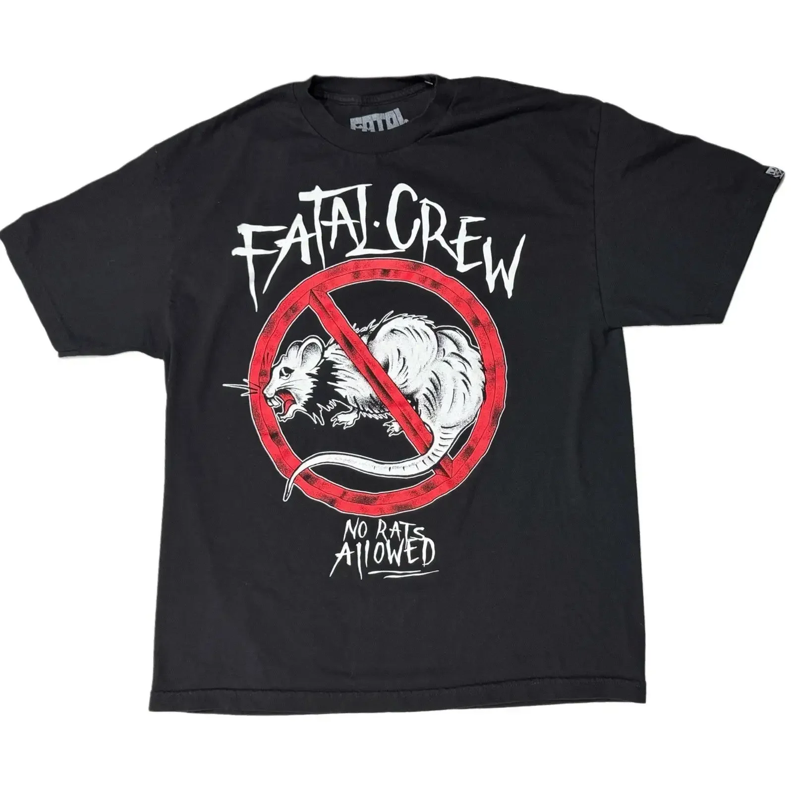Fatal Clothing Crew No Rats Allowed T Shirt Mens XL Black Duel Sided Top vintage Washed streetwear Comfortable Stylish