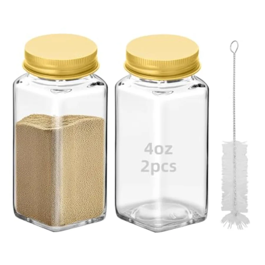 2Pcs 4oz Glass Spice Jars with Shaker Lids, Spice Jars Trial Set and Supplement Set, Empty Spice Containers and Square Spice Bo