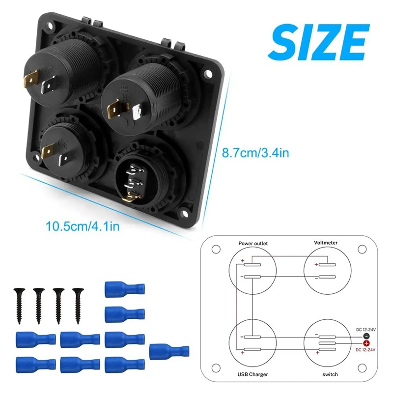 LED Voltmeter With Dual USB Ports&Car Charger For Car/Boat,LED Switch Panel,12-24V Power Socket On-Off Switch