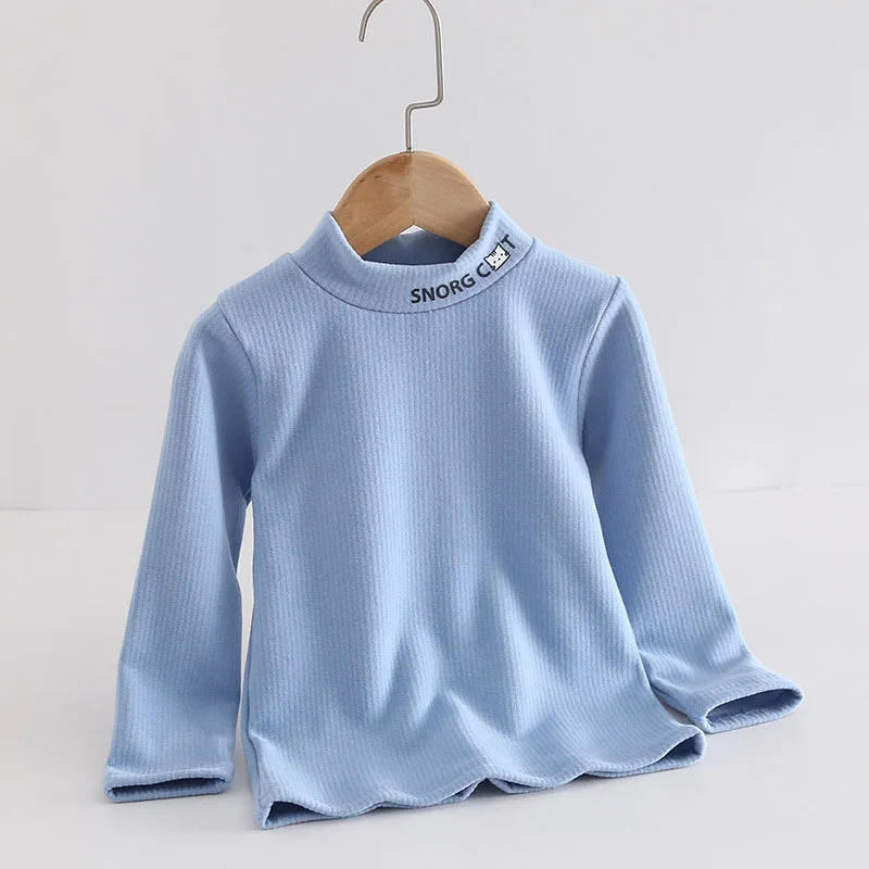 Girls Half High Collar Bottoming Shirt Children Soft Warm Top 3-8T 6 Colors Kids Cute Cat Undershirt Boys Autumn Clothes