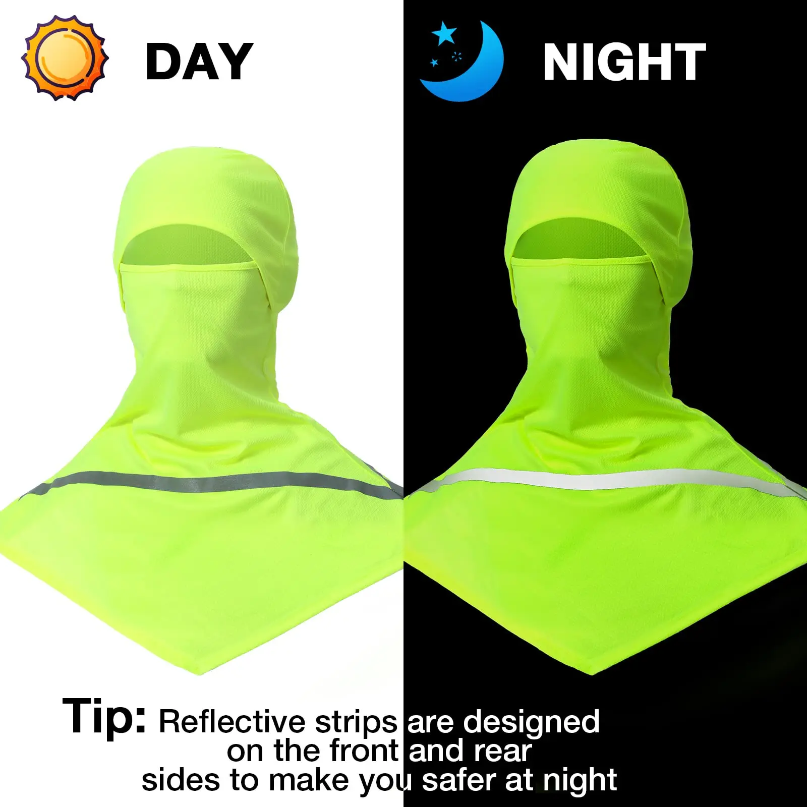 Pasamontañas de protección solar con tira reflectante, mascarilla facial completa transpirable, cubiertas de cuello largo, 1 unidad