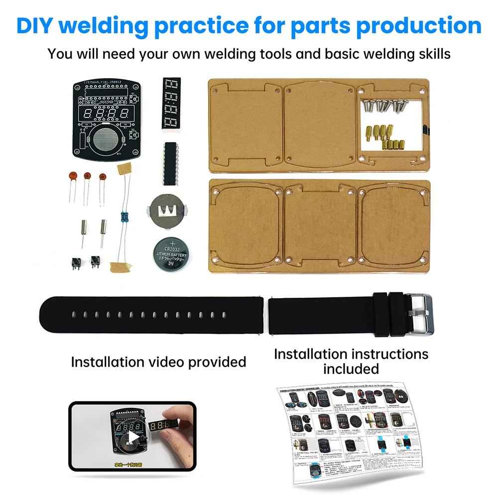 LED Watch Kit Transparent Creative Single-Chip Microcomputer Red Display Digital Tube Clock Accessory DIY Electronic Watch Kit