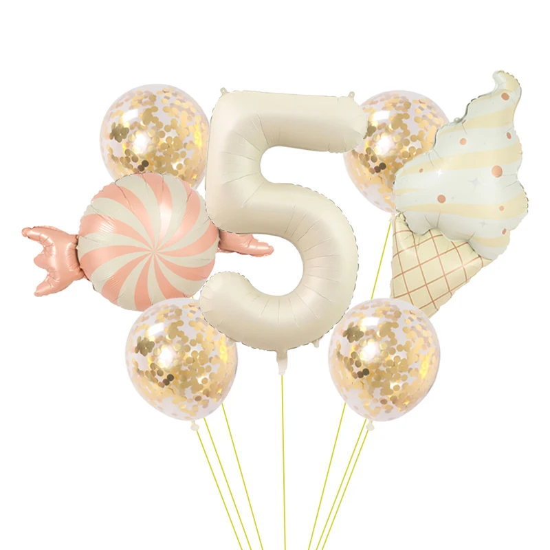 Candy Ice Cream Foil Balloons with Colorful Confetti Ballon 32inch Digit Number 0-9 Kids Birthday Party Baby Shower Decorations