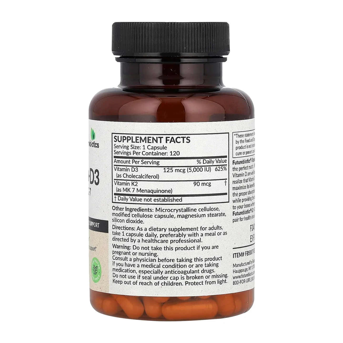 Vitamin D3+K2 Capsules 5000IU 120pcs Bone & Immune Support Vegan Supplement for Bone Precision and Overall Health