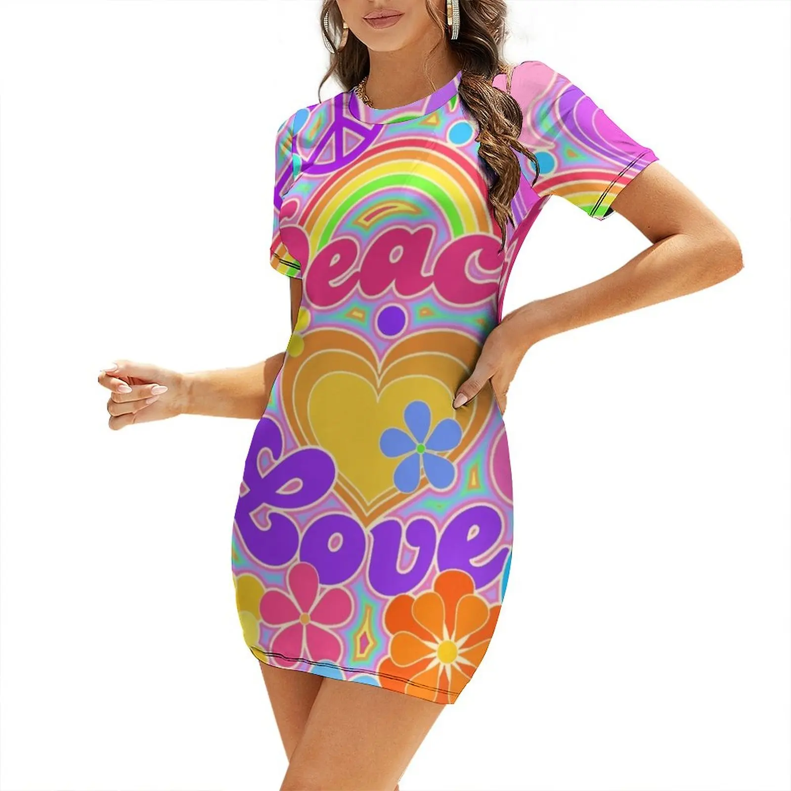 

Peace and Love Hippie Art Short-Sleeved Dress women party dresses evening dress Woman dresses summer dresses womens 2025 Dress