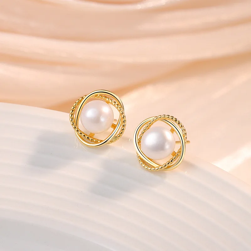 925 sterling silver geometric winding simulation pearl Earrings for Women  Exquisite Gentle Party Jewelry Accessories