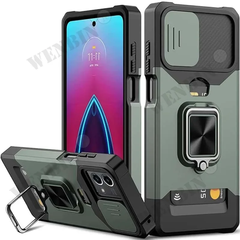 Case For Samsung S24 S23 Ultra Plus A15 A54 Sliding Camera Cover and Card Holder Heavy Duty Protective Magnetic Kickstand Ring