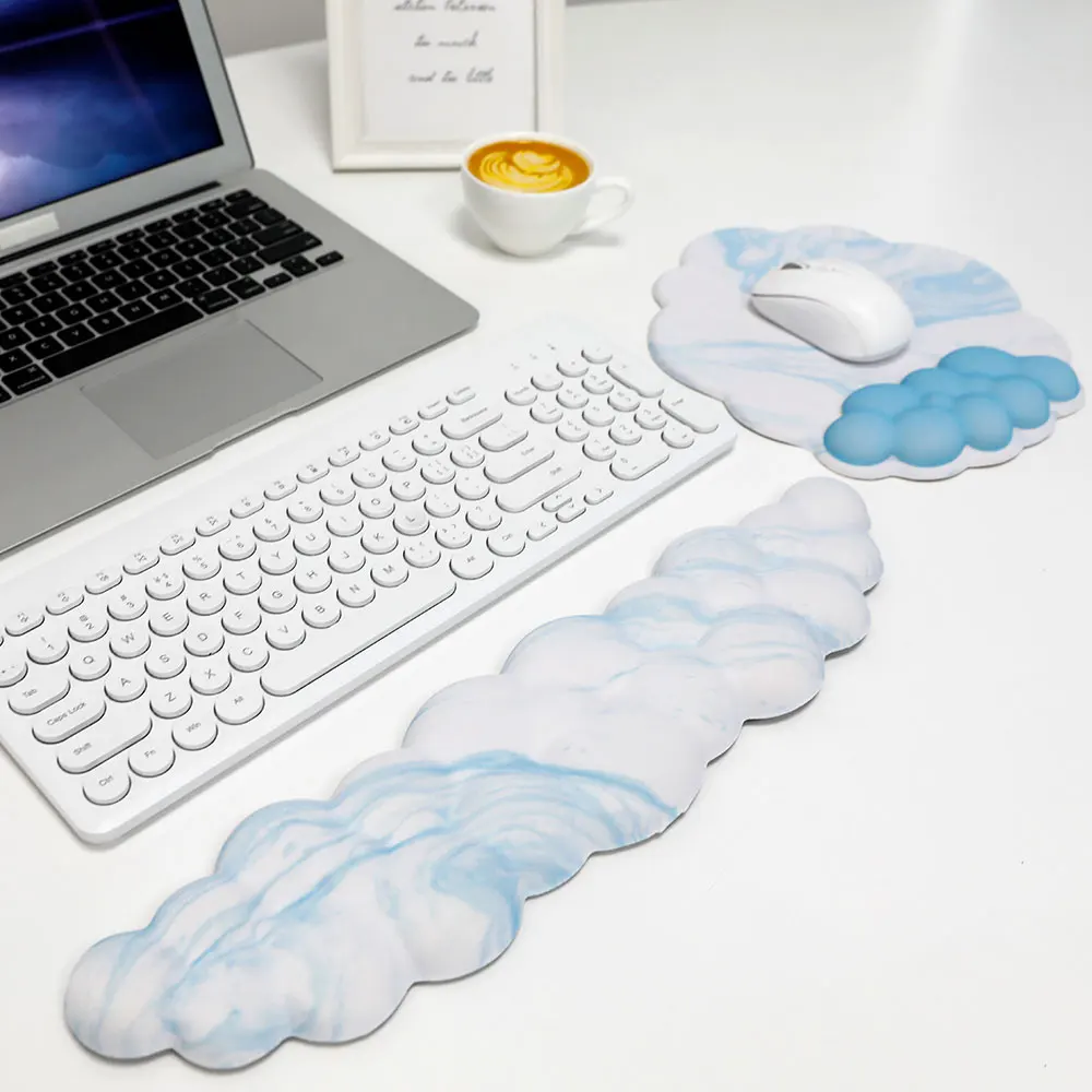 Blue Cloud Mouse Pad Wrist Rest 4-piece set - ergonomic design, effective relief wrist pain, soft and comfortable