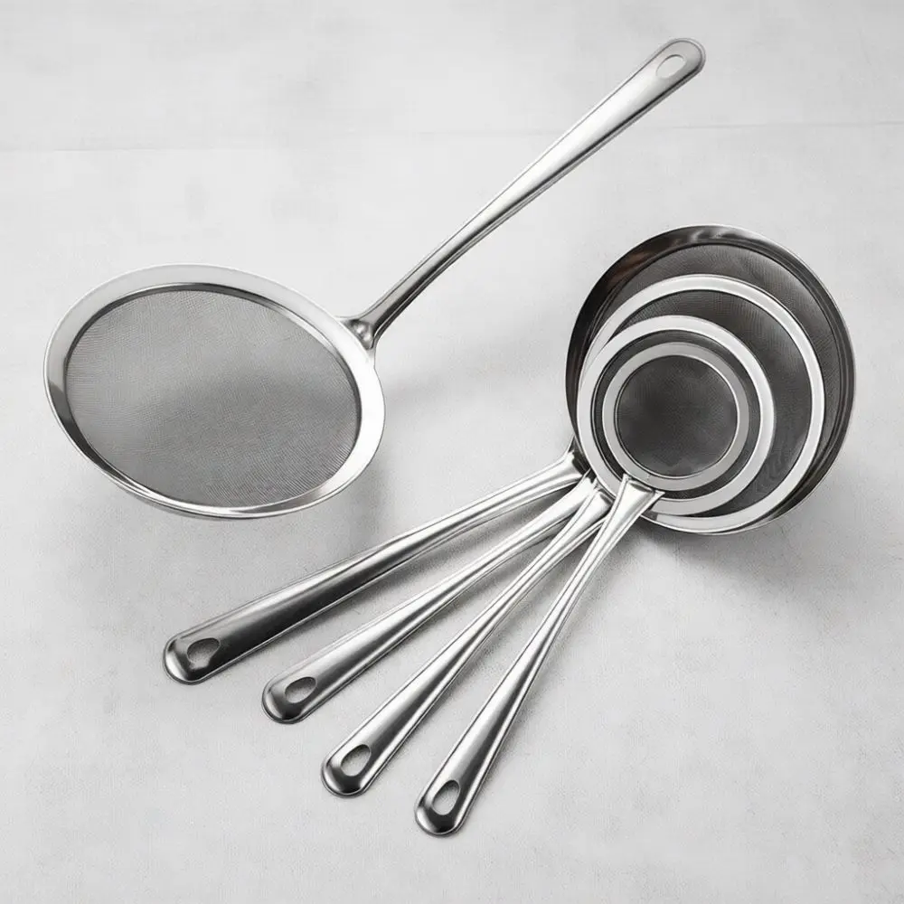 Stainless Steel Oil Skimmer Deepened Mesh Colander Wide Rim Filter Spoon Strainer For Kitchen Flour Soy Milk Cooking Tool