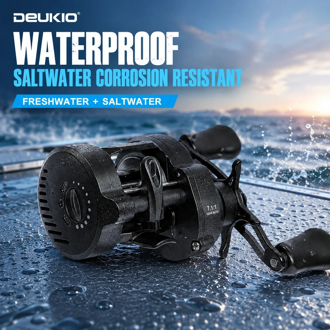 DEUKIO DC Baitcasting-Rolle 7.1:1 5+1BB 6KG Max. Bremskraft Intelligente DC-Bremse Anti-Backlash Weitwurf Salzwasser-Köder-Angelrolle