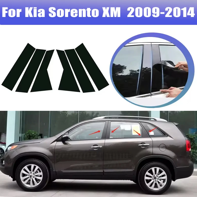 

6pcs For Kia Sorento XM 2009-2014 2010 2011 2012 Window Trim Covers Center Film Column B C Pillar Posts Sticker Car Accessories