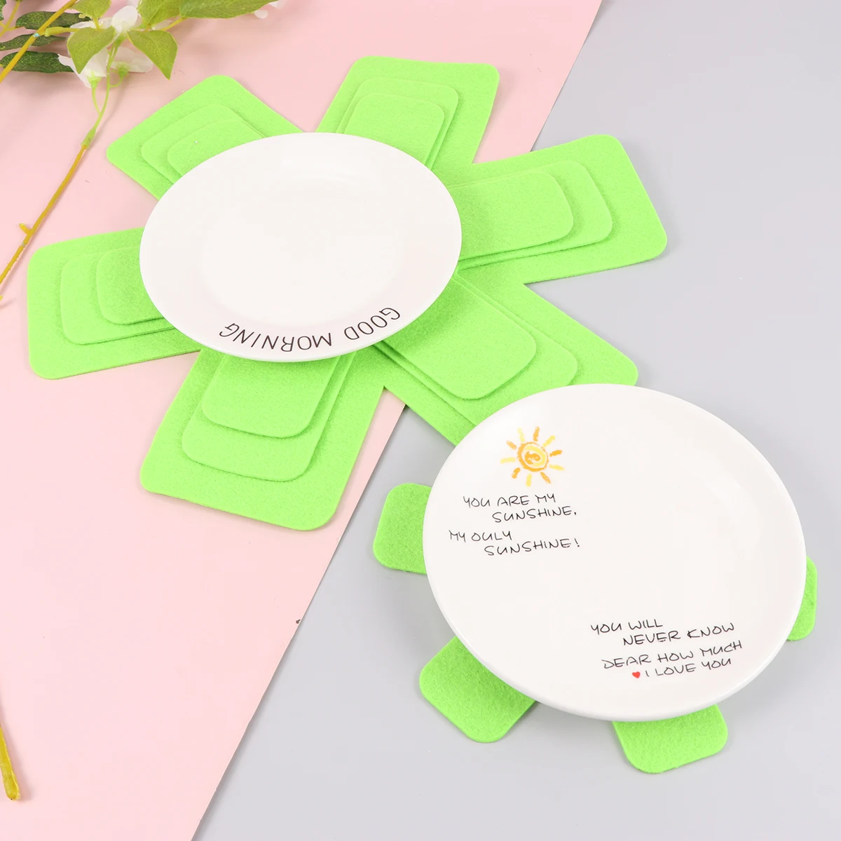 

12pcs Green Non woven Fabric Pot Protectors Cookware Heat Resistant Mat Cushion Scratch Prevent Pad Kitchen Storage Transport