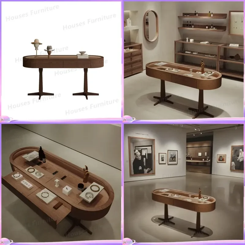 Wooden Jewelry Display Cabinet Stand for Ring Necklace Watch Storage Organizer Classical Design Showcase Props Home Decor