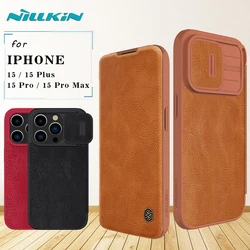 for Iphone 15 / 15 Plus / 15 Pro / 15 Pro Max Case Nillkin Qin Leather with Card Pocket Camera Protector Back Cover for Iphone15