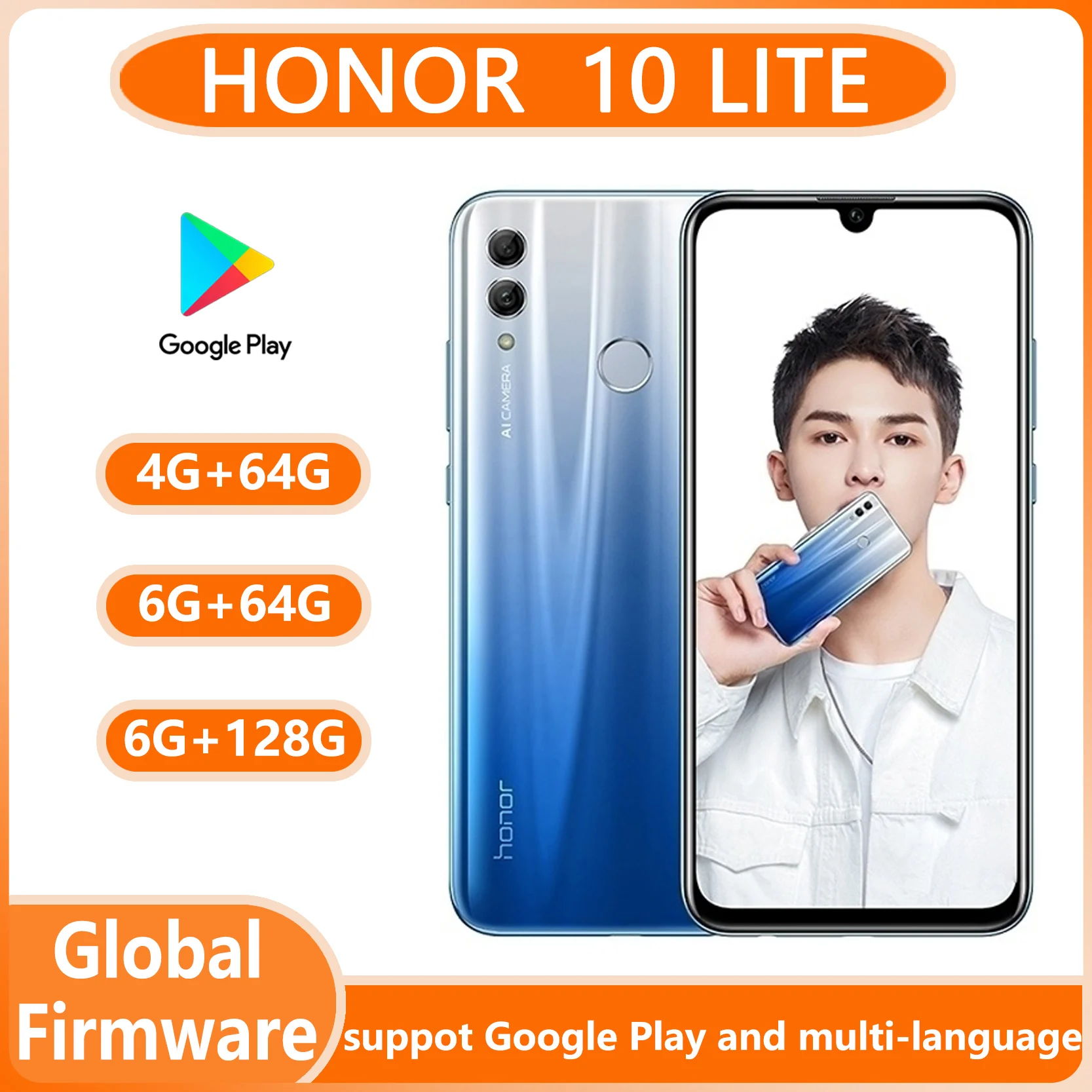 HONOR 10 Lite Smartphone Global firmware CPU HiSilicon Qilin 710 Dual SIM Rear camera pixels 24MP 3400mAh used phone