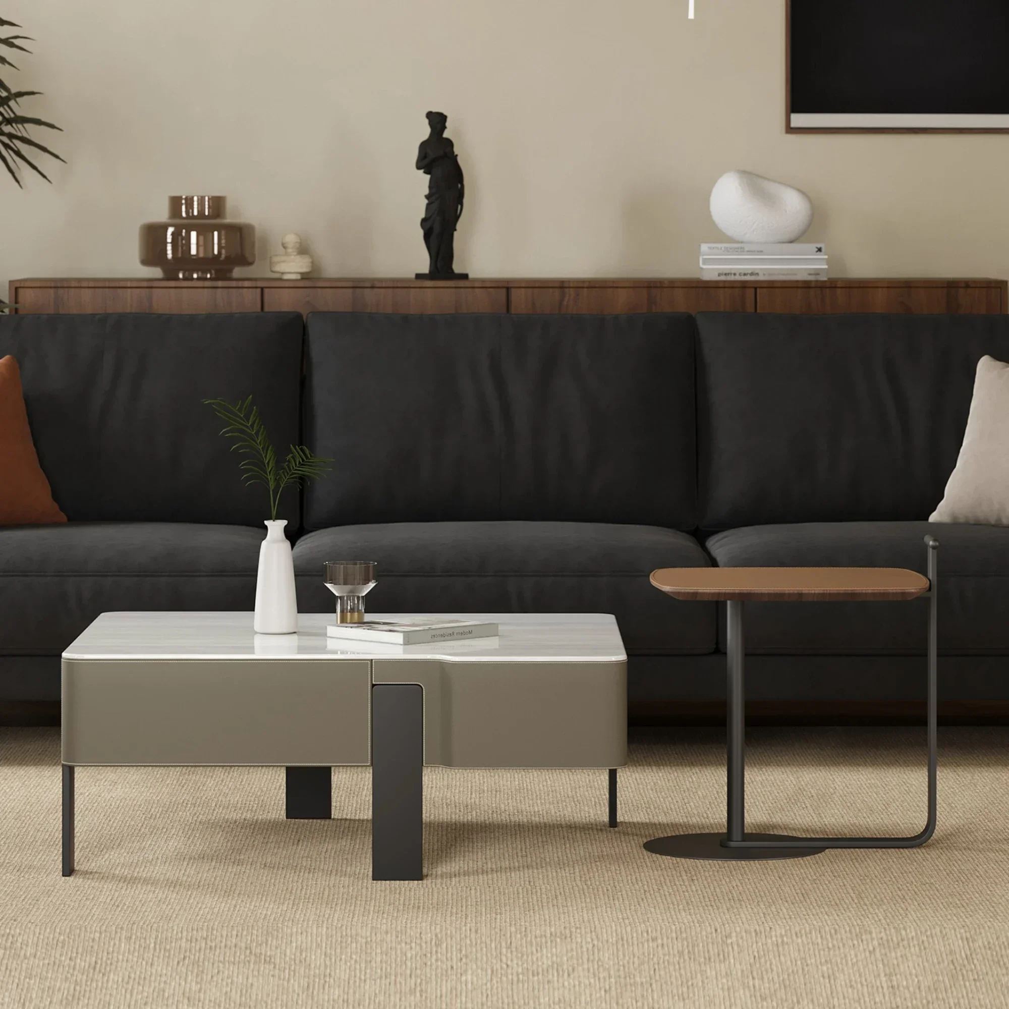 

Living Room Simple Modern Creative Retractable Saddle Leather Tea Table