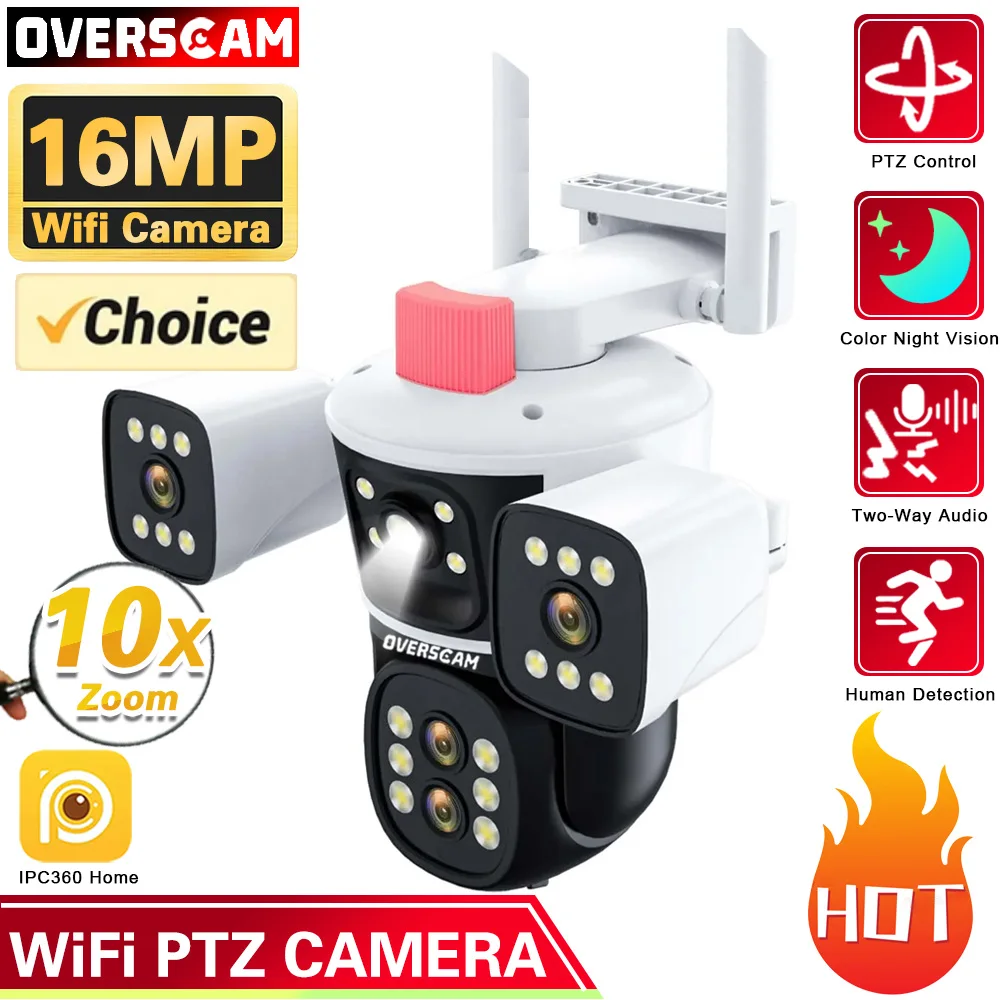 

8K 16MP IP Camera Four Lens 10X Zoom Outdoor WiFi PTZ Security Protection Three Screens CCTV Video Surveillance AI Auto Tracking