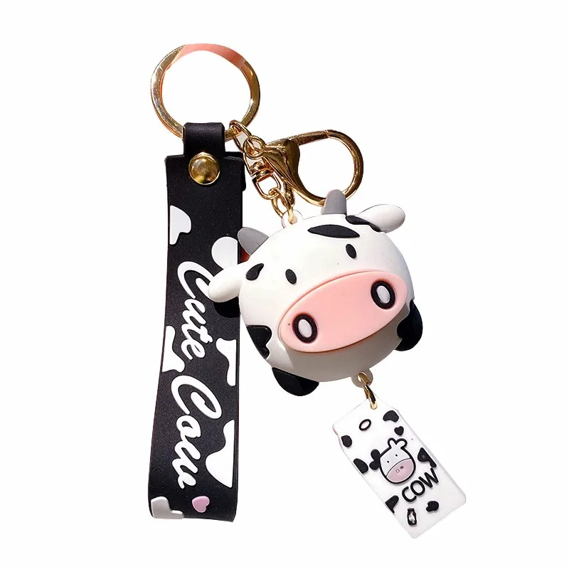 Cow Keychain Lovely three dimensional cattle figure bag charms with buckle ornament Silicone car Keychain Cartoon animal fashion