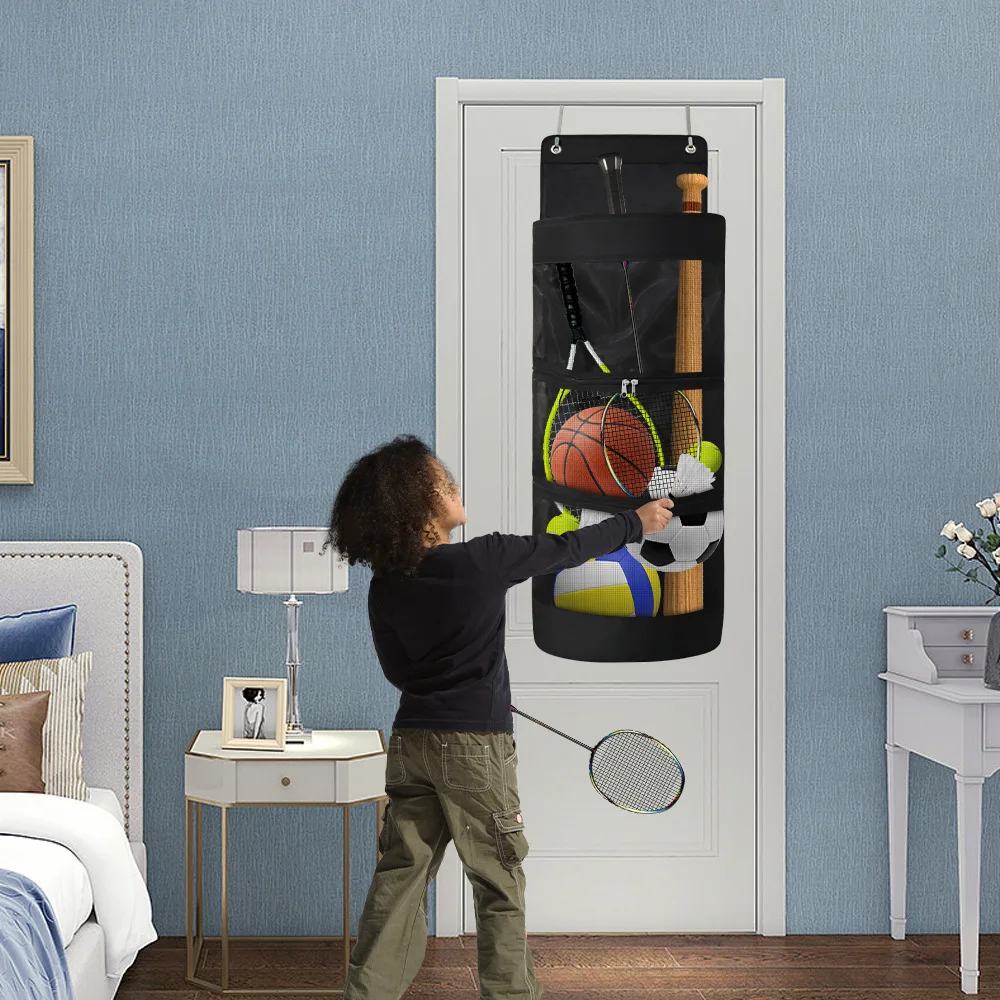 

Hanging Organizer Basketball Holder Hanging Storage Mesh Basket Gym Organizer for Sports Gear Dolls Tennis Volleyball Socks