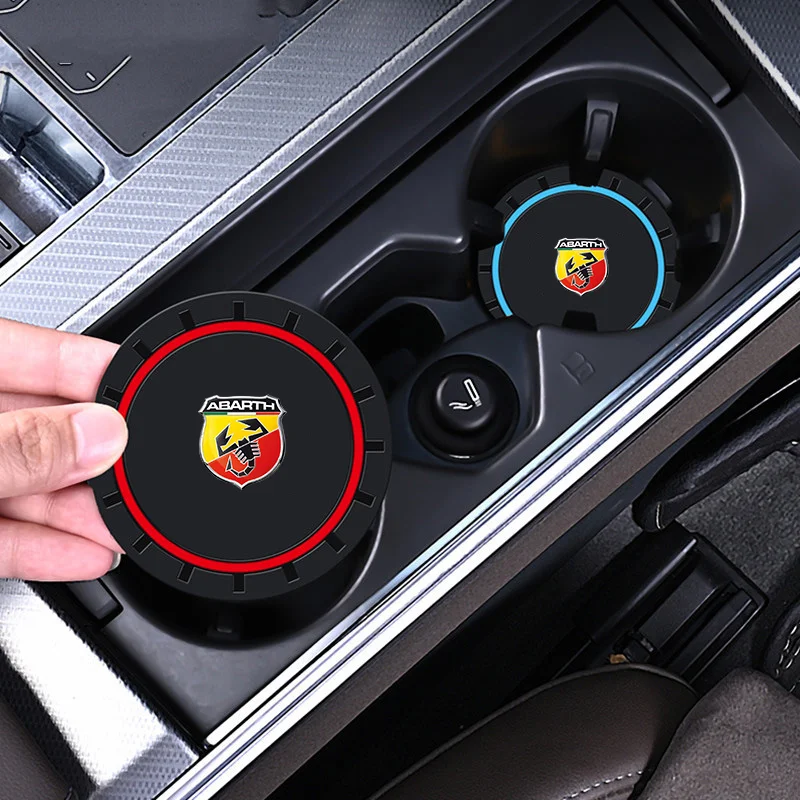 2pcs PVC Silicone Car Coasters Water Cup Holder Anti Slip Mat For Fiat Abarth 595 Abarth 500 abarth 124 spider Auto Accessories