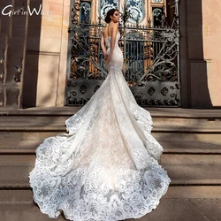 Luxury Appliques Mermaid Wedding Dress Sleeveless customized Bride Dresses Lace Long Train Bridal Gown Women robe de mariée