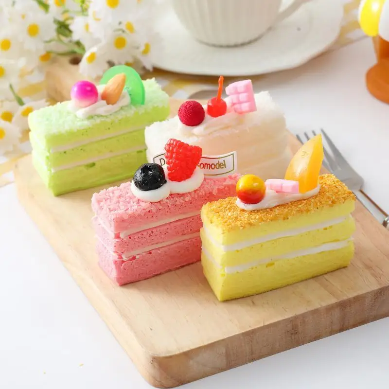 Faux Layered Cake Slices Realistic Fruit Toppings Vivid Texture For Photo Props Home Decor Bakery Display