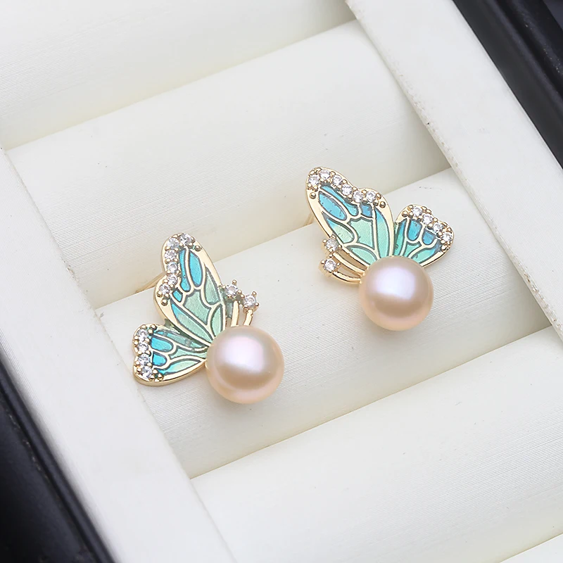 

Trend Silver 925 Stud Earrings Pearl Jewelry Wife Anniversary Gift White Black Genuine Freshwater Natural Pearl Earrings Woman