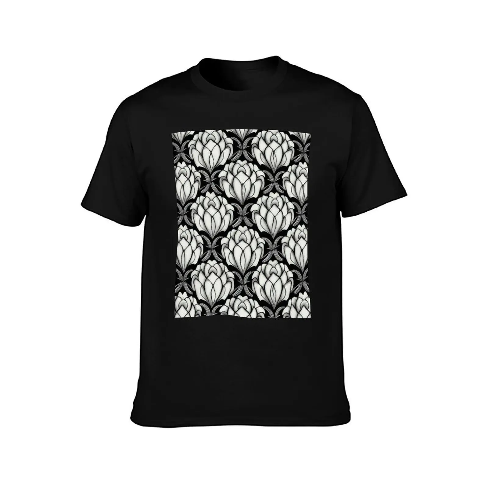 Vintage Floral Cottagecore Romantic Flower Peony Design Black and White T-Shirt customs plus size clothes men t shirt