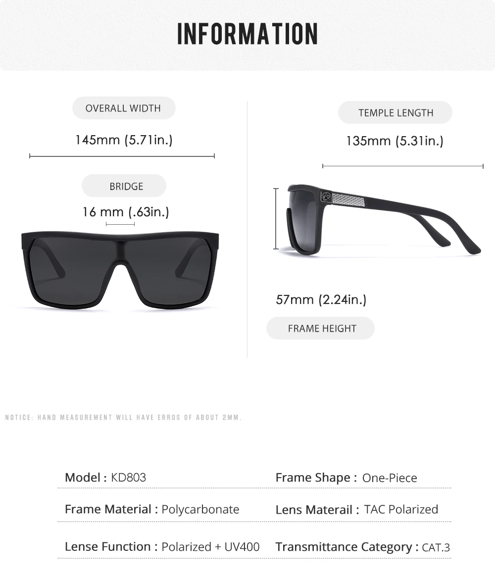 Kdeam High-End-Angels onnen brille für Männer und Frauen einteilige polarisierte Sonnenbrille mit langlebigen 5-Barrel-Scharnieren – Detail 5