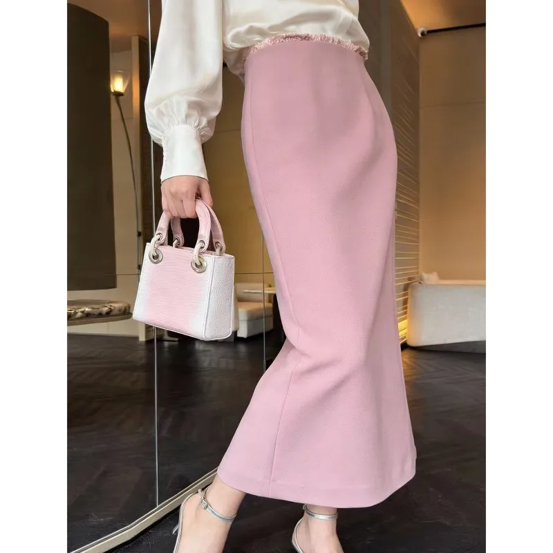 

French Temperament Gentle Wind High Waist Edge Straight Back Skirt Women
