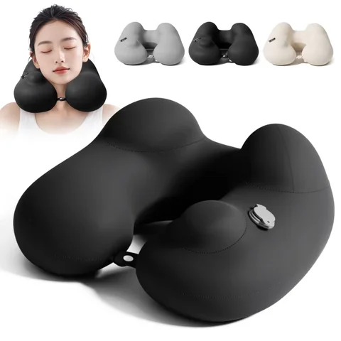 Almofada Inflável em Forma de U para Viagem, Autoinflável, Confortável, Suporte para Dormir em Avião, Essencial para Voos Longos