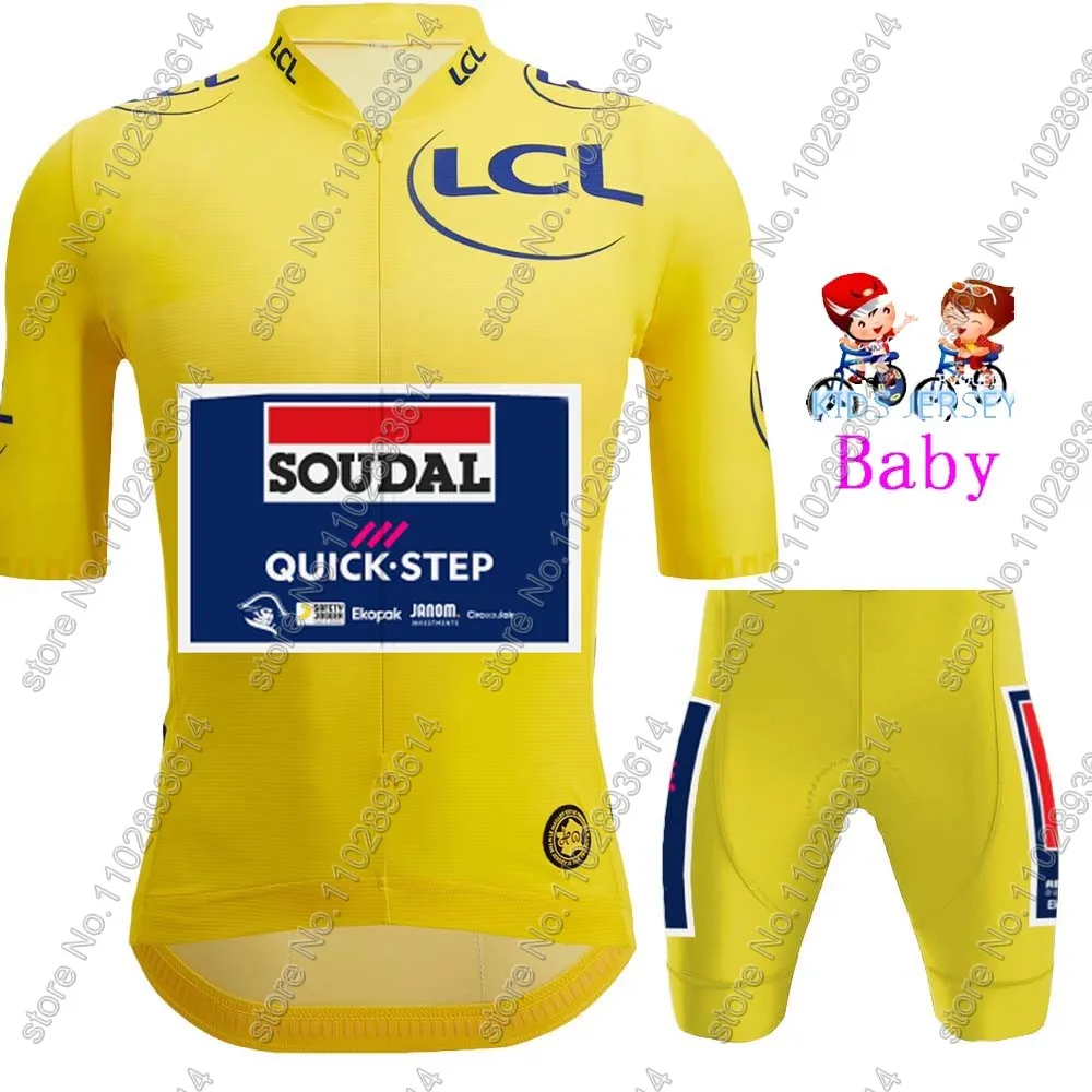 Kids 2024 Soudal Quick Step Team Belgium Cycling Jersey Set Boys Girls Yellow Cycling Clothing Children Bike Suit MTB Ropa