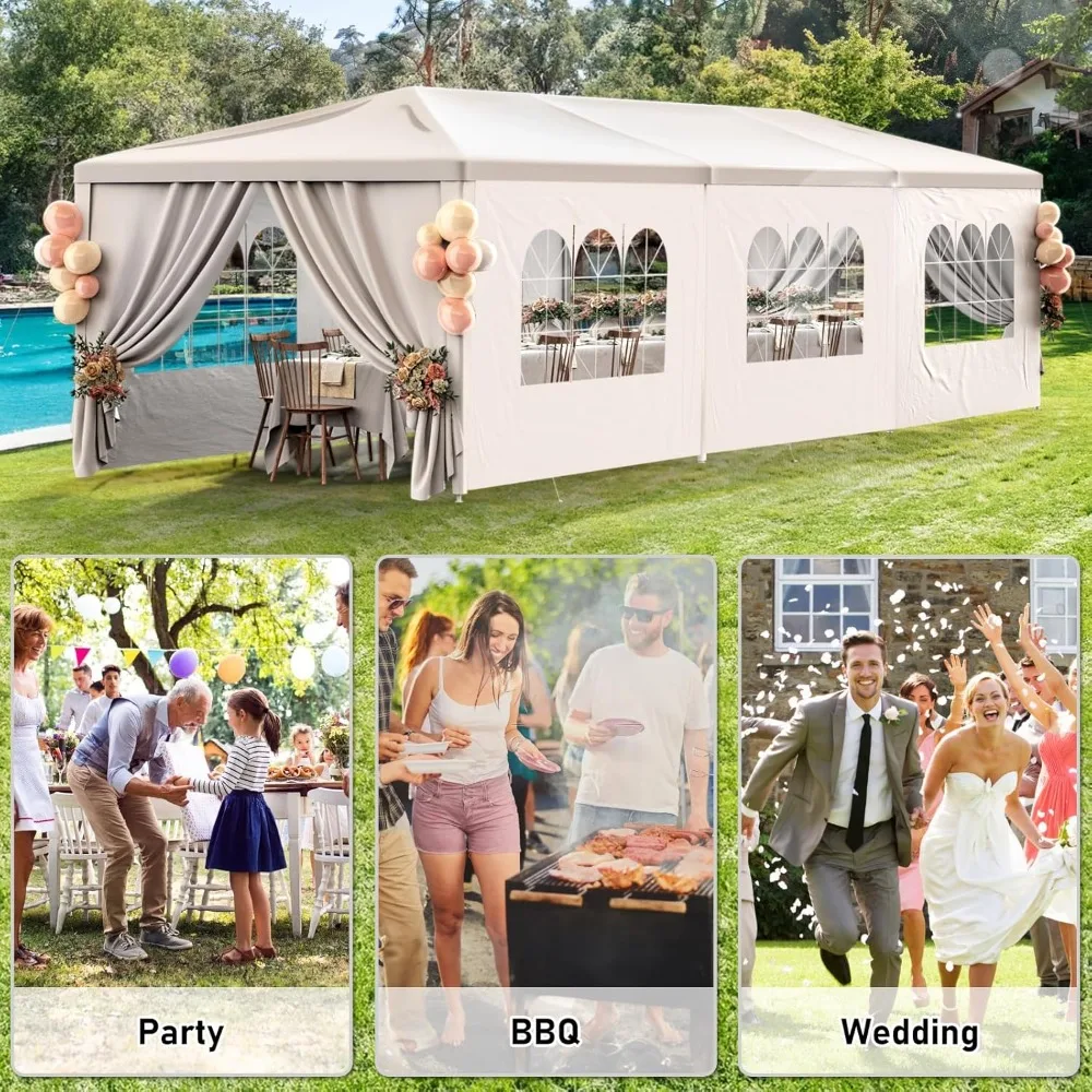 خيمة للحفلات الخارجية مقاس 10 × 30 خيام بيضاء للحفلات، خيام مناسبات كبيرة للحفلات المظلة مع 8 جدران جانبية قابلة للإزالة #5