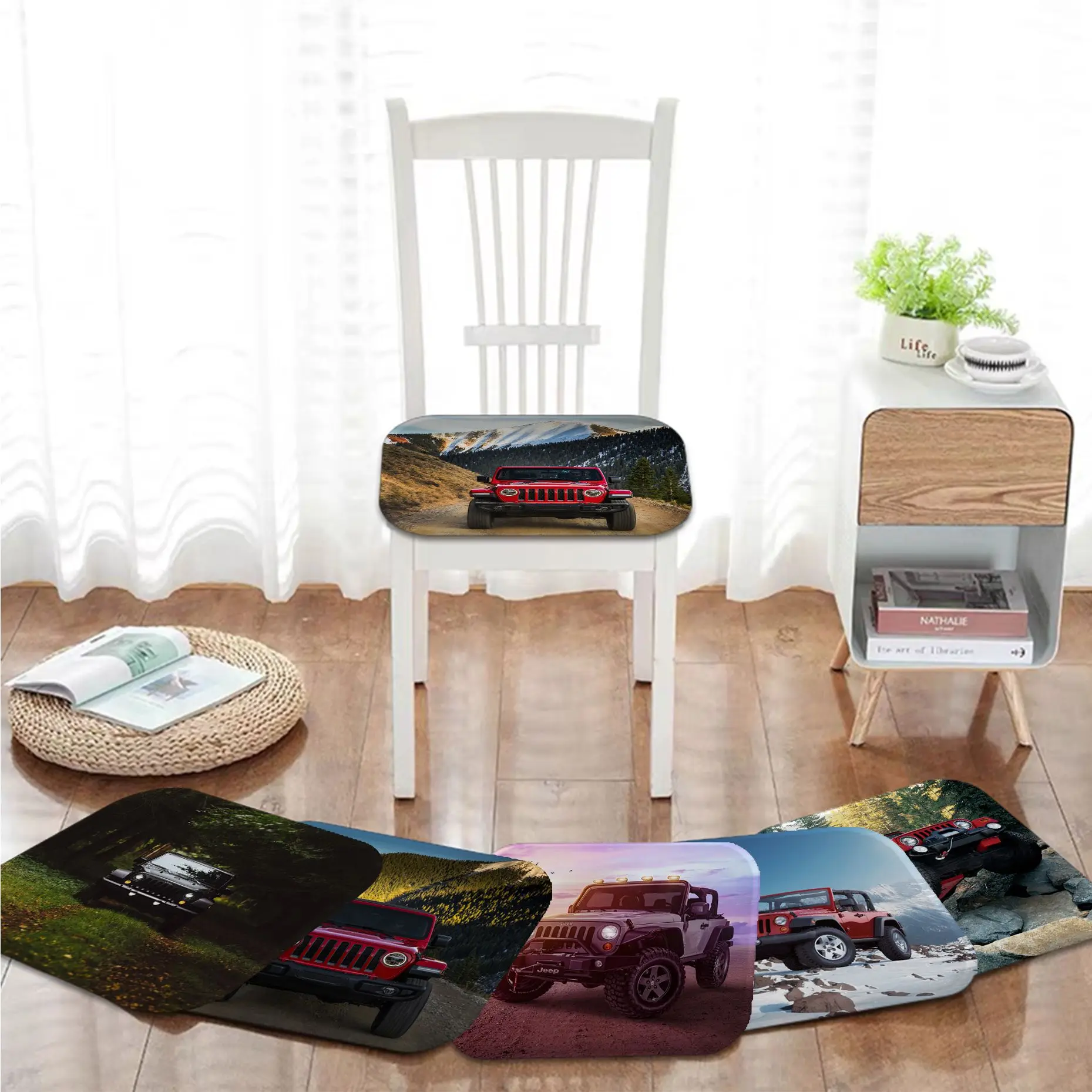 

SUV Car J-Jeeps Art Fabric Cushion Non-slip Living Room Sofa Decor Students Stool Tatami Office Sofa Cushion