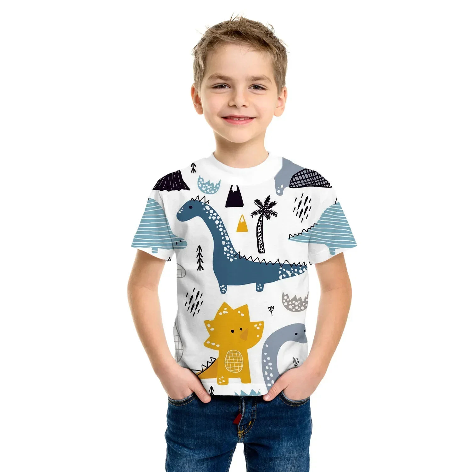 

2024 Summer Children's Clothing T-Shirt For Boy Animal Printing Funny Dinosaur Short Sleeve Girls Tops Tees Cartoon Kids Clothes