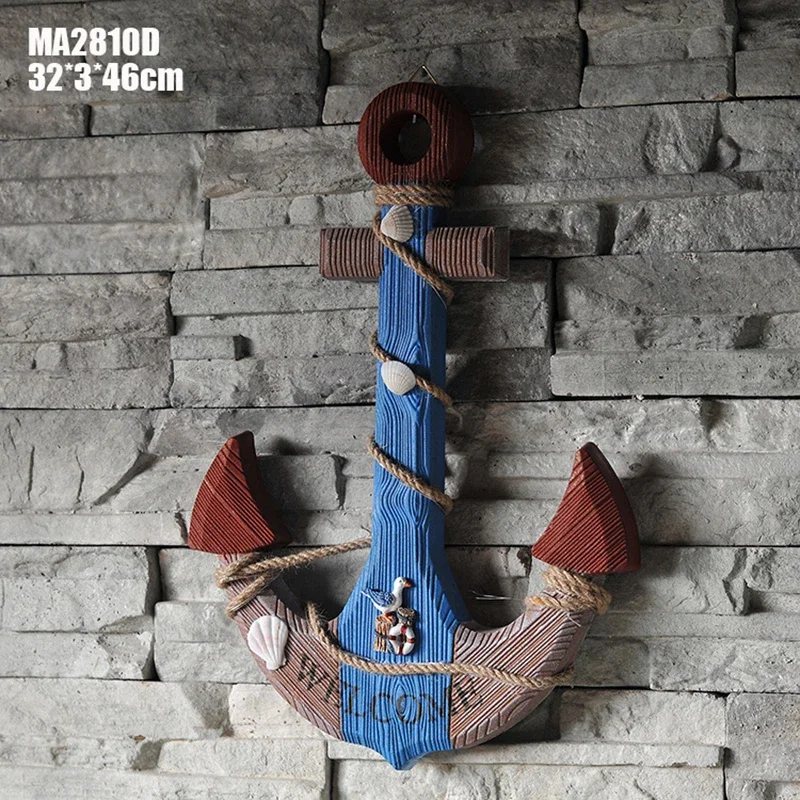 46cm Anchor Mediterranean Style Decorative Boat Handmade Wooden Children's Room Pendant Crafts Home Decorations Accessories