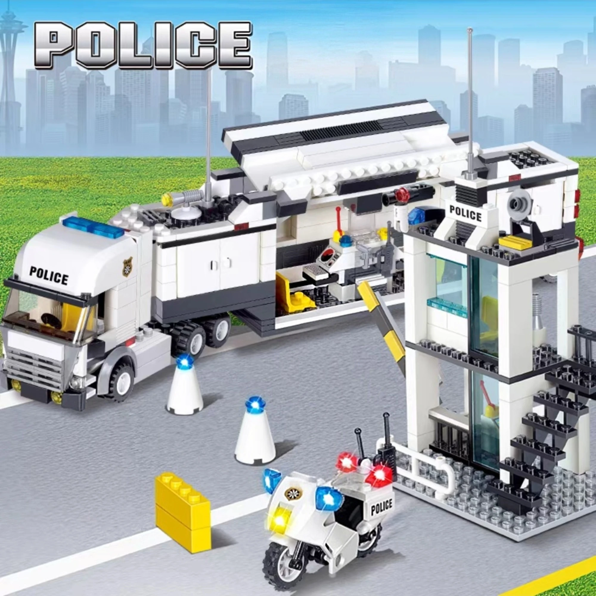 

City Police Station Building Block Model Mobile Command Truck Police Educational Construction DIY Toy, Holiday Gift