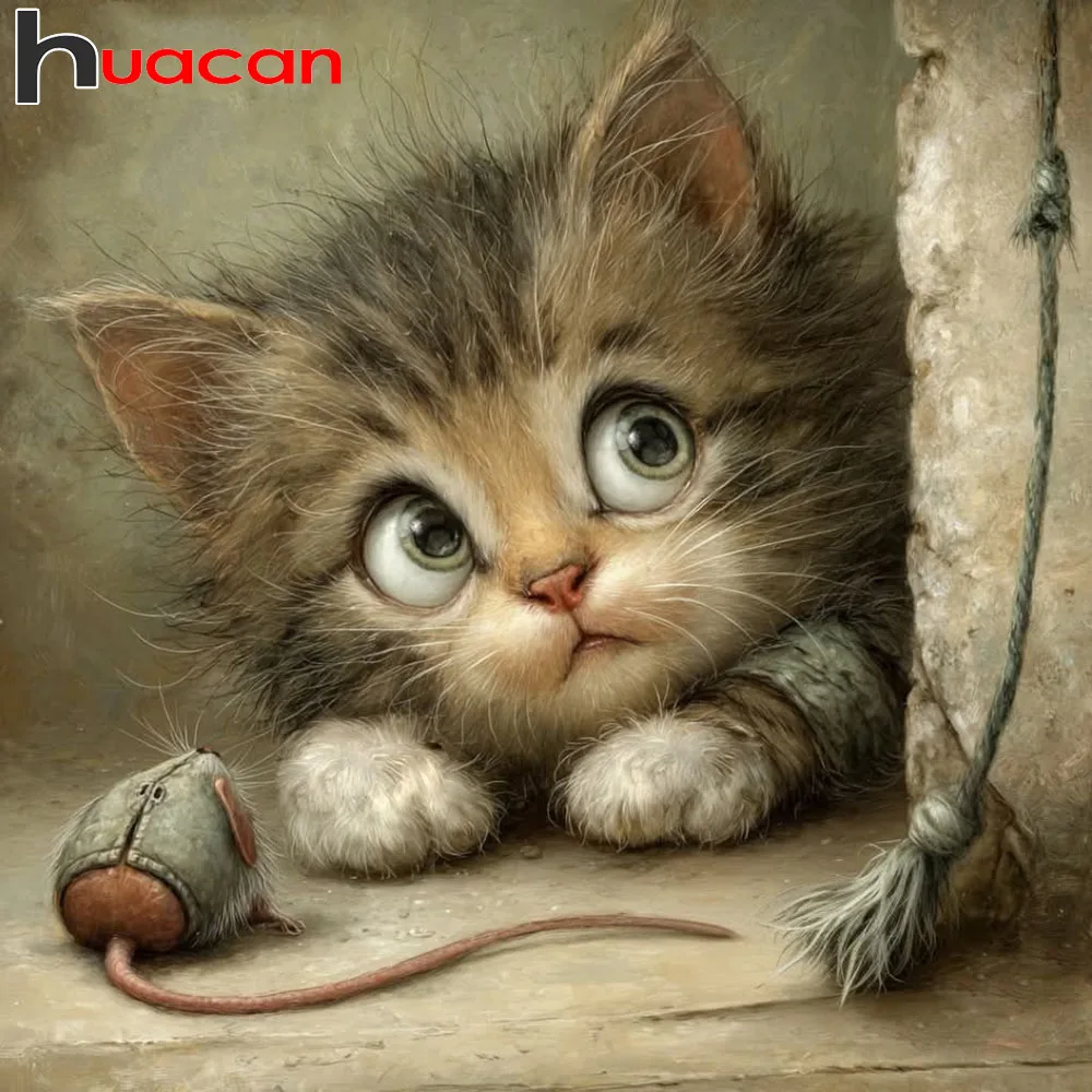 Huacan Vollbohrer 5D DIY Diamantmalerei Katze Maus Diamant-Mosaik Tierkunst Neue Kollektion Cartoon Handgemachtes Geschenk