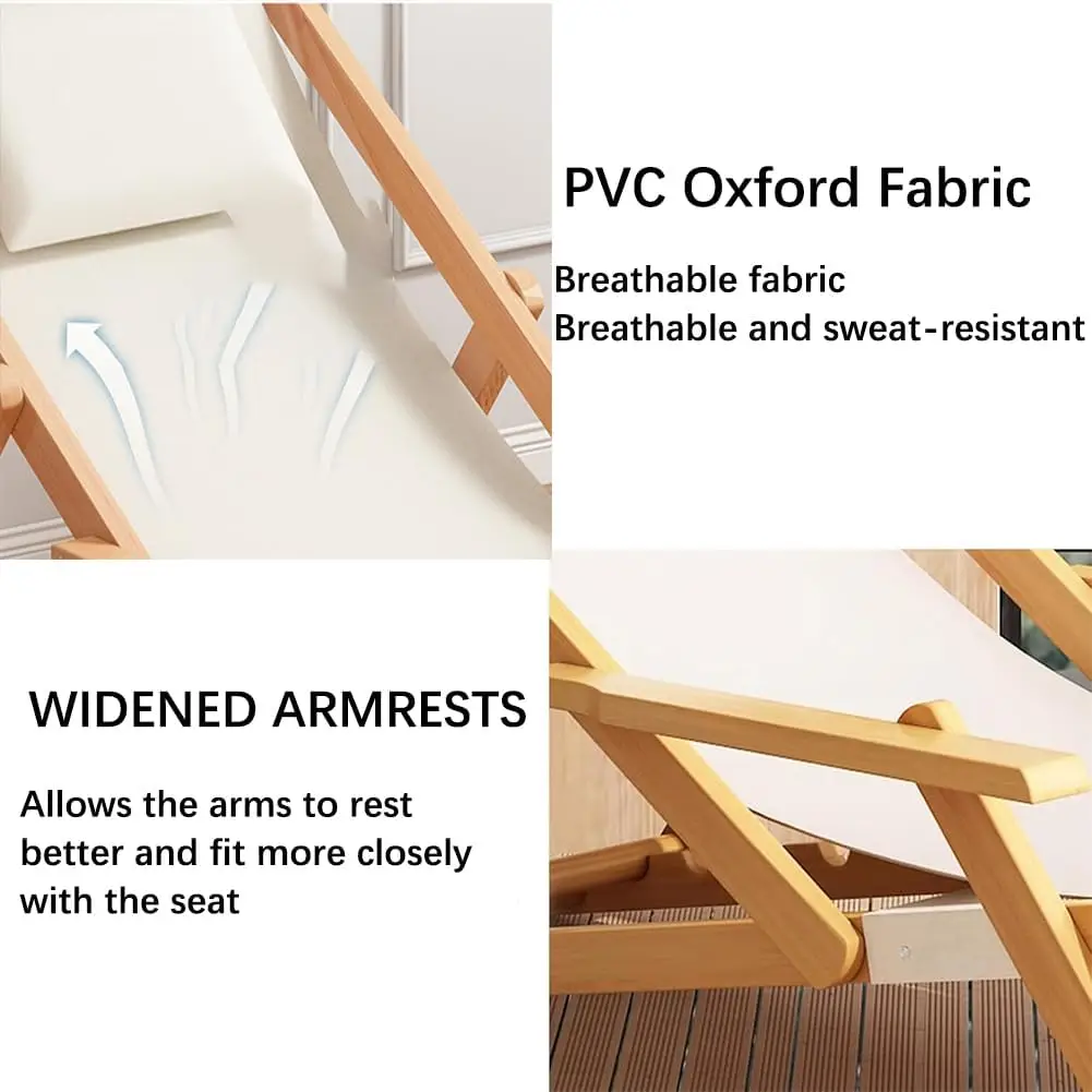 كرسي فناء قابل للطي قابل للتعديل - كرسي استرخاء خشبي للشاطئ في الهواء الطلق مع 4 أوضاع للاستلقاء والجلوس المريح