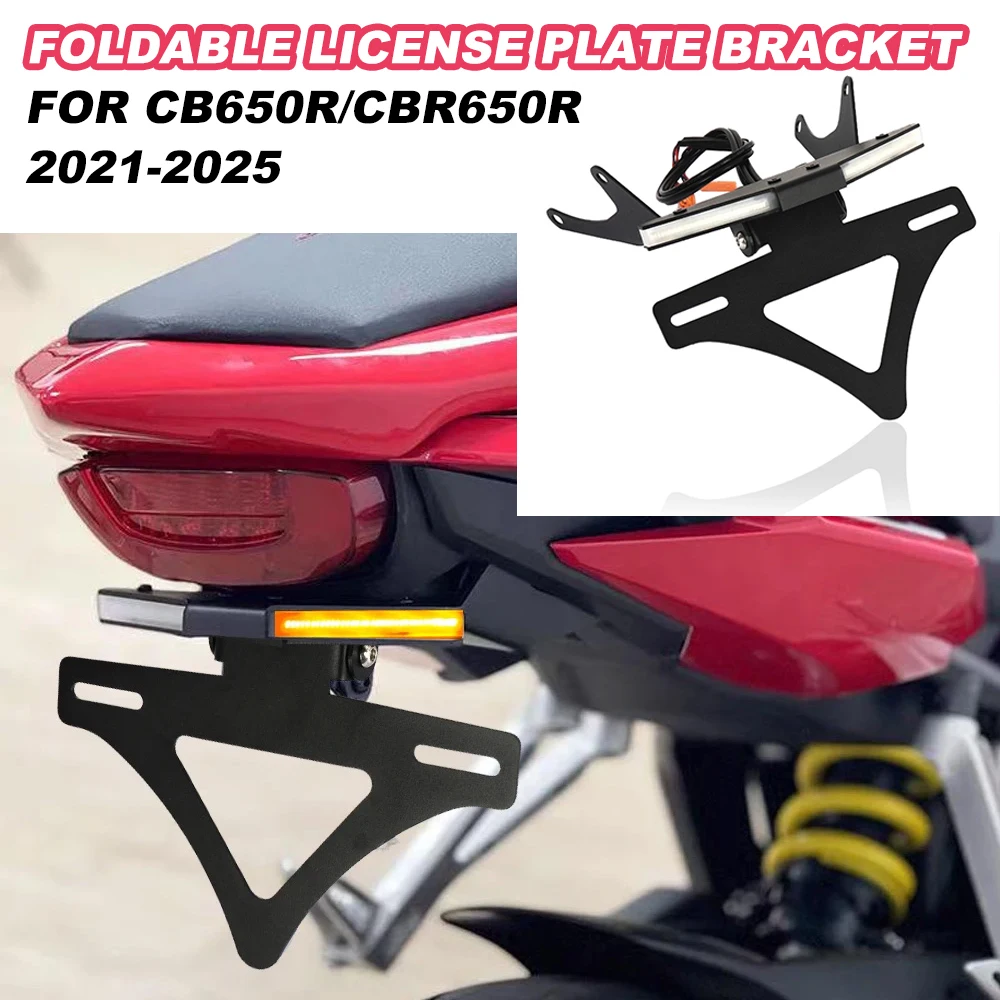 

For Honda CB650R CBR650R 2021-2025 Motorcycle License Number Plate Frame Holder Bracket Adjustable Tail Tidy Mount Support