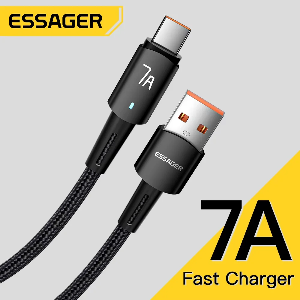 Essager 7A 100W USB Loại C 100W Nhanh Dây Sạc Dành Cho OPPO Oneplus Huawei P40 P30 Samsung realme USB C Dữ Liệu Dây