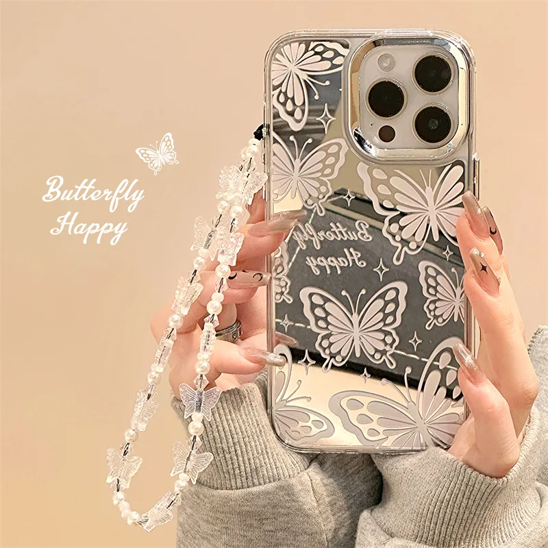 Fashion Crystal Butterfly Mirror Mobile Phone Case for iphone 14 13 12 11 Pro Max Plus Electroplating cute butterfly shell