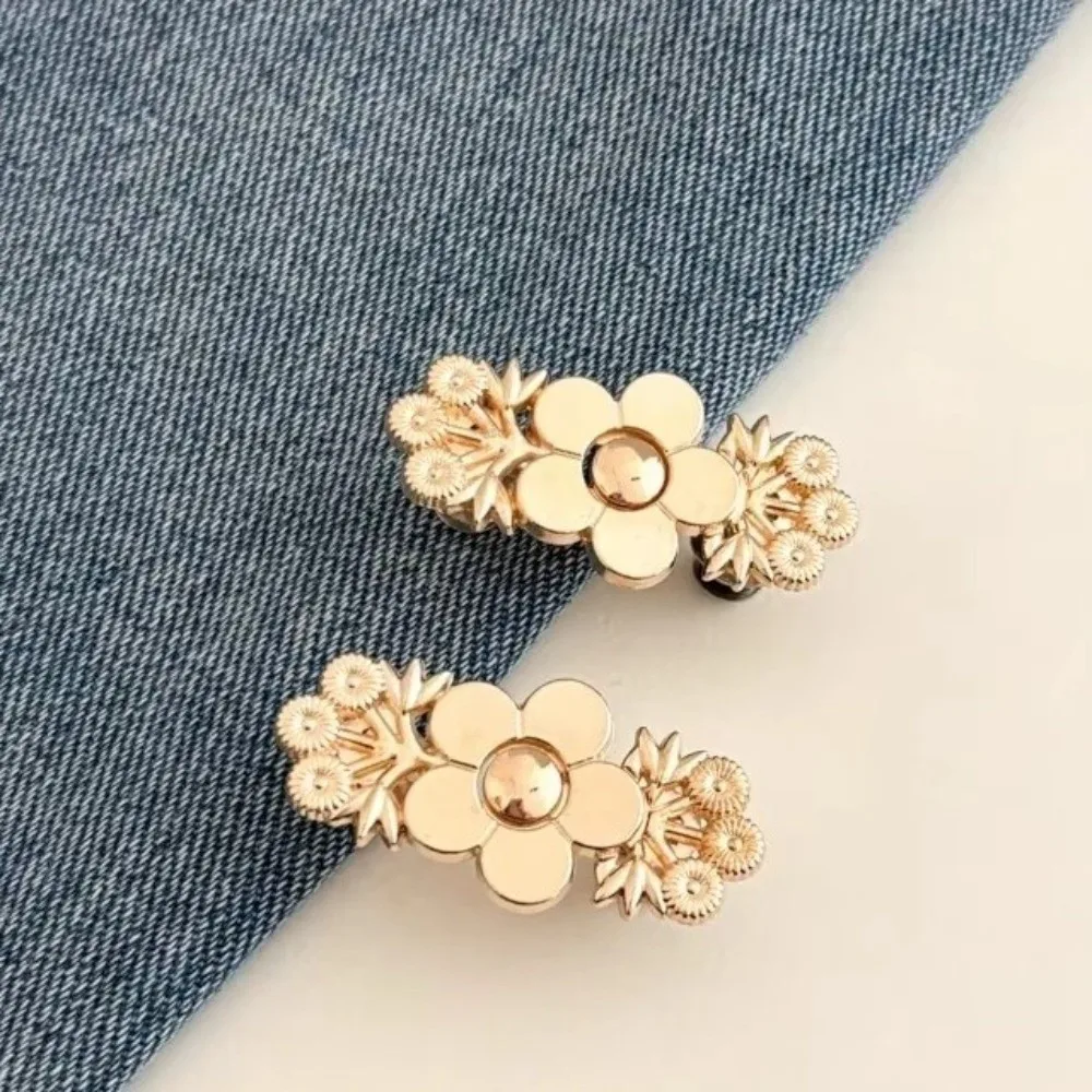 Retro Adjustable Waist Tightener No Sewing Traditional Clothing Waist Closing Button Removable Gold Pants Double Metal Buckle